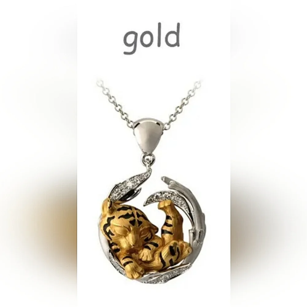 New Sleeping Yellow Tiger Cub Necklace - Picture 2 of 3